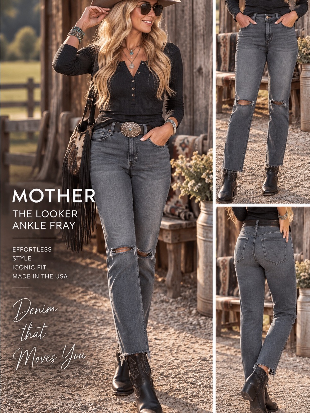MOTHER The Looker Ankle Fray Gray Distressed Skinny Jeans Size 27